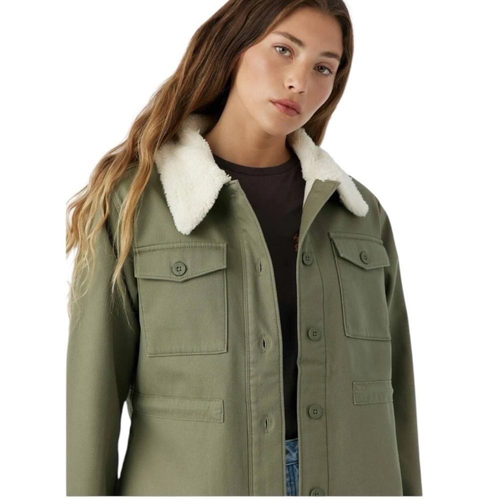 Hang Ten Women's Utility Fleece lined Jacket Plush
Collar Olive Size M